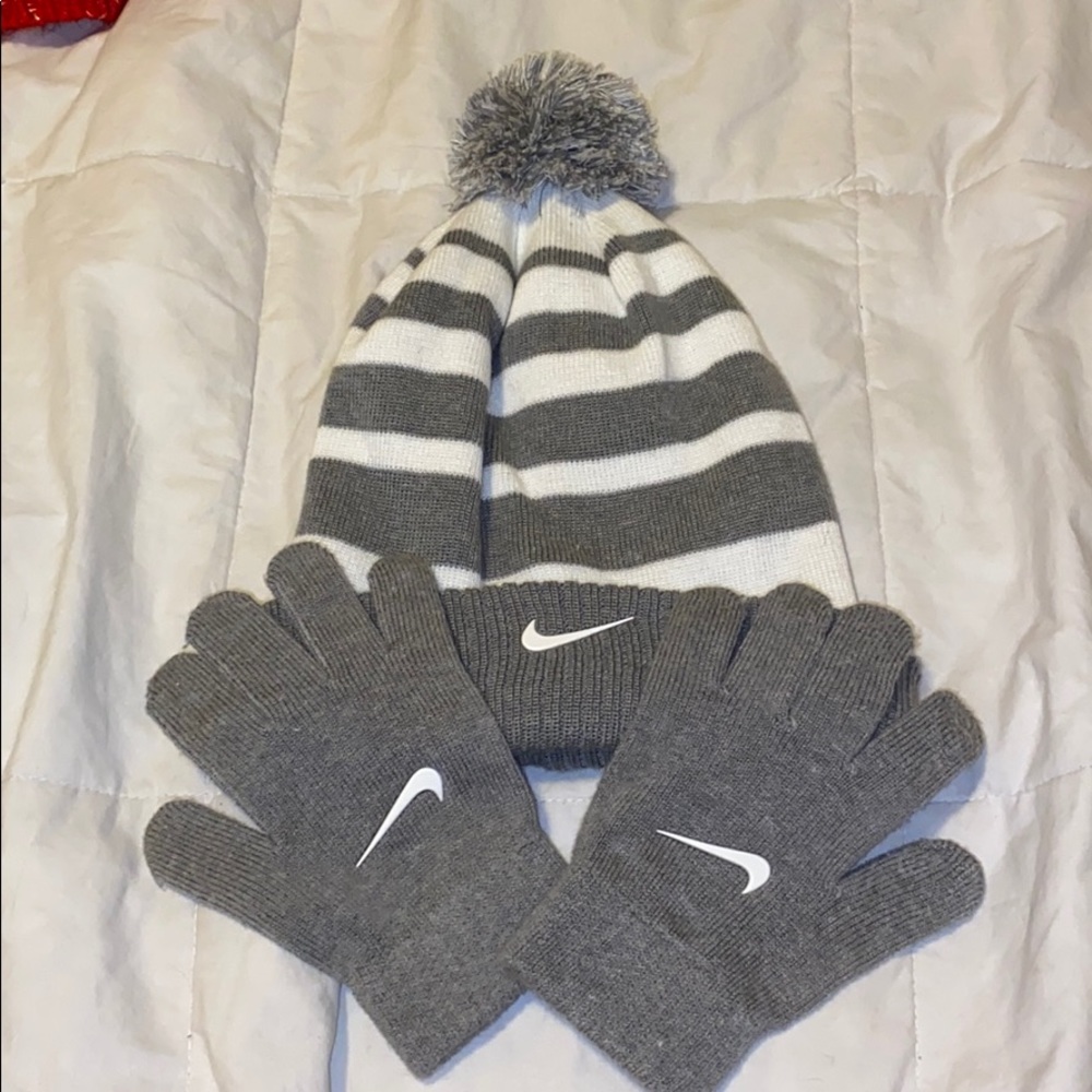 Grey Nike hat and gloves